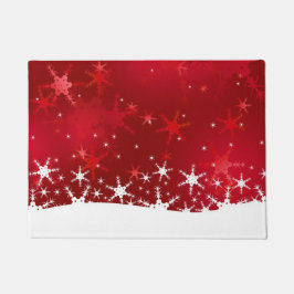 Weihnachtsrote Winter-Schneeflocken Fußmatte