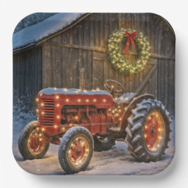 Weihnachtsroter Bauernhof-Traktor mit leuchtendem Pappteller