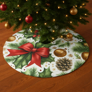 Weihnachtsroter Bogen und Grünzeug  Polyester Weihnachtsbaumdecke