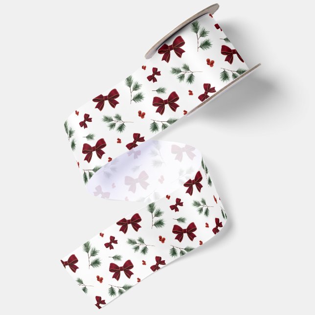 Weihnachtsroter Bogen Wintergrün Satinband (Rückseite)