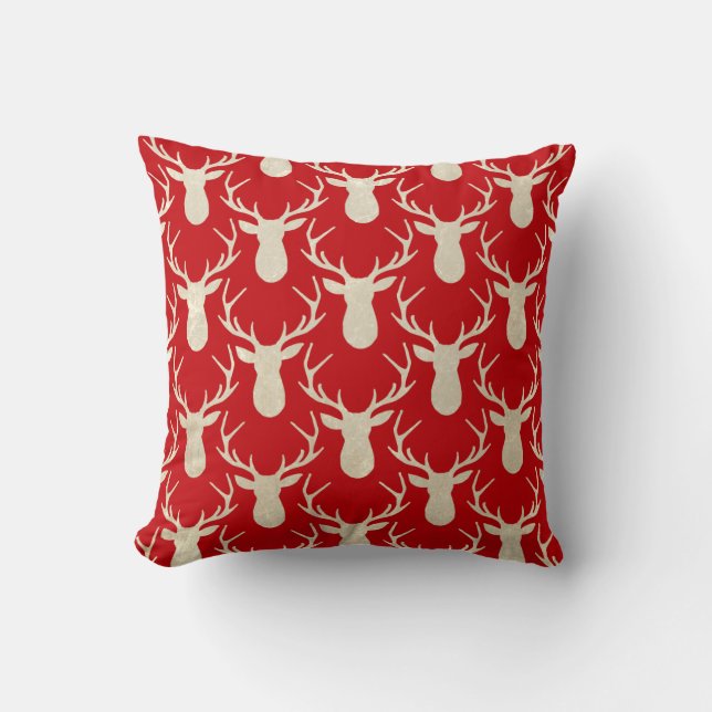 Weihnachtsroter Hirsch Rustikales Waldkissen Kissen (Vorderseite)
