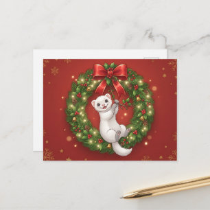 Weihnachtsroter Kranz aus Frettchen Postkarte