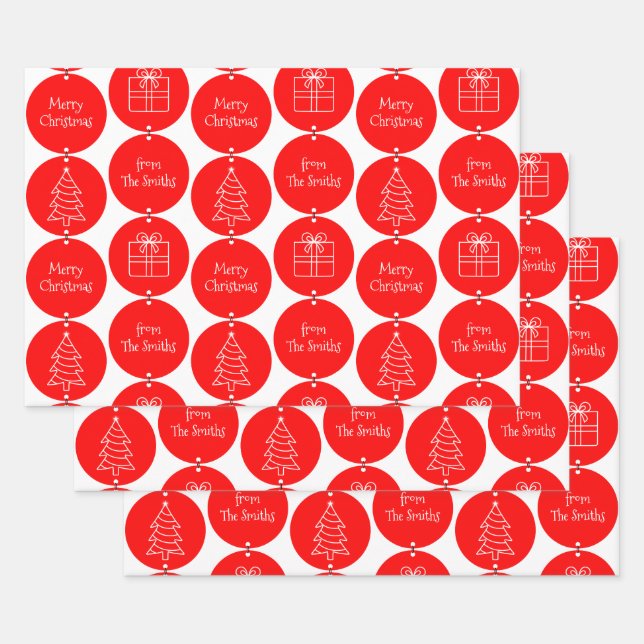 Weihnachtsroter Kreislauf - Kundenname Geschenkpapier Set (Set)