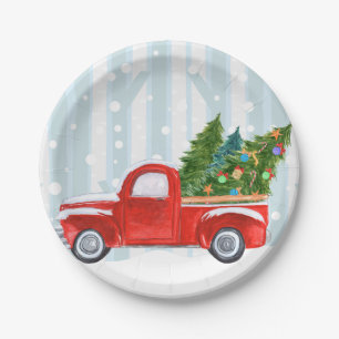 Weihnachtsroter Lieferwagen-LKW auf einer Pappteller