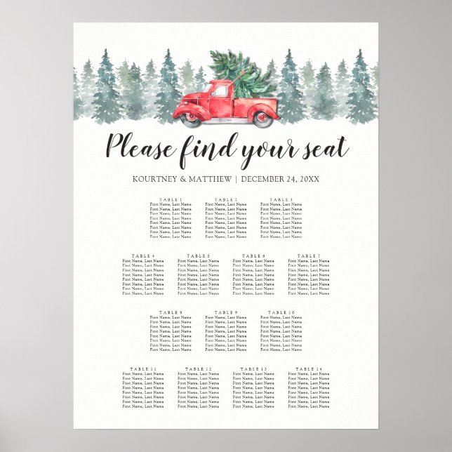 Weihnachtsroter LKW 14 Tischplattentabelle Poster (Vorne)