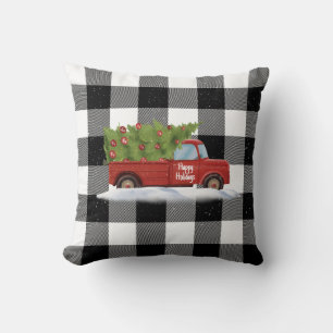 Weihnachtsroter LKW auf Kariert Kissen