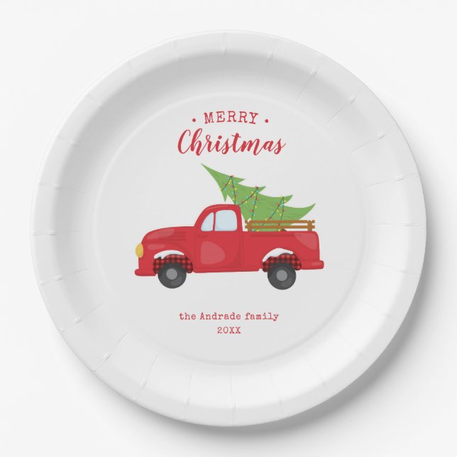 Weihnachtsroter LKW Ferienwohnung Party Bauernhof Pappteller (Vorderseite)