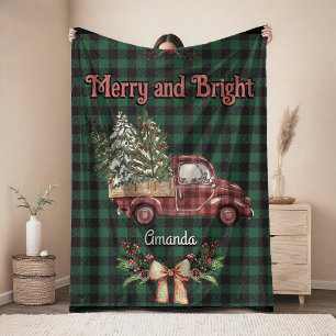 Weihnachtsroter LKW grüner Baffalo Karo Monogramm Fleecedecke