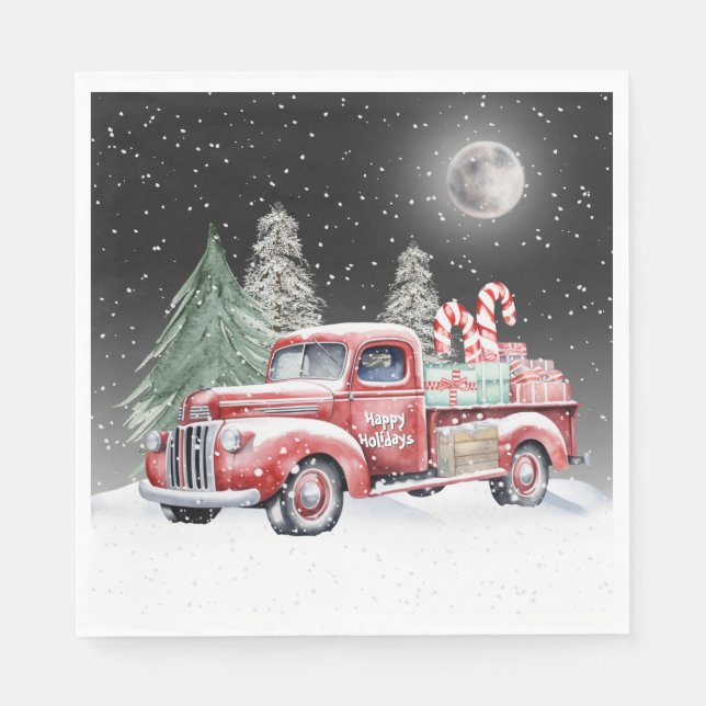 Weihnachtsroter LKW mit Candy Canes Serviette (Vorderseite)