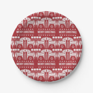 Weihnachtsroter Rentier Skandinavischer Nordischer Pappteller