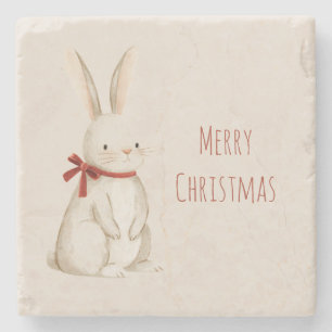 Weihnachtsroter Schleifen Hase Kaninchen Steinuntersetzer