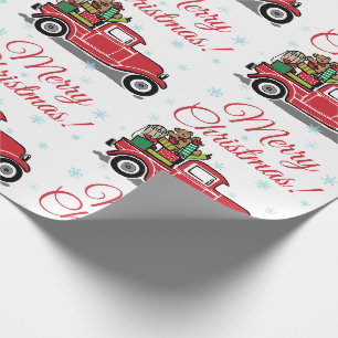 Weihnachtsroter Vintage-LKW mit Spielzeug-Schneefl Geschenkpapier