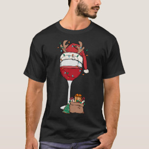 Weihnachtsroter Weinglas Santa Hut Rentier Spaß Xm T-Shirt