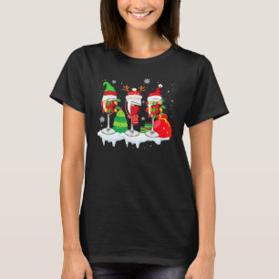 Weihnachtsroter Weinglas Weihnachtsmannhut für Fra T-Shirt