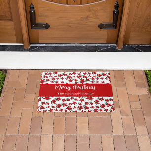Weihnachtsrotes Blumenmuster Familienname Fußmatte