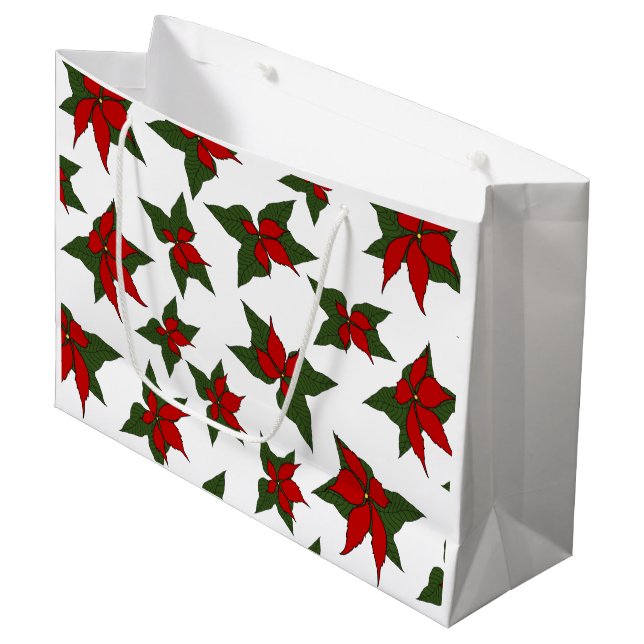 Weihnachtsrotes florales botanisches Muster Große Geschenktüte (Vorderseite Schrägansicht)