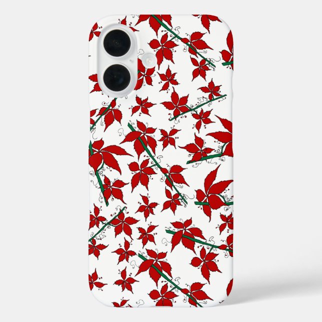 Weihnachtsrotes florales botanisches Muster iPhone 16 Hülle (Rückseite)
