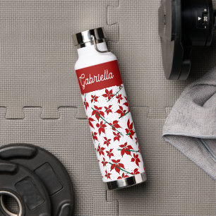 Weihnachtsrotes florales botanisches Muster Trinkflasche