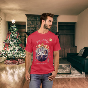Weihnachtsrotes Gold-Baumschmuck-Teamfoto-Logo T-Shirt