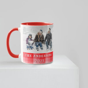Weihnachtsrotes Karo mit diagonalen Streifen Tasse