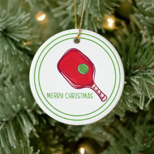 Weihnachtsrotes Pickleball-Schläger-Design Festlic Keramik Ornament