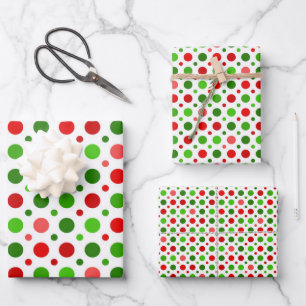 Weihnachtsrotes und grünes Polka-Dots Umhüllungspa Geschenkpapier Set