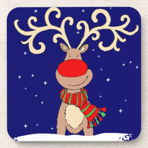 Weihnachtsrotnasiges Ren-Set von 6 Untersetzer