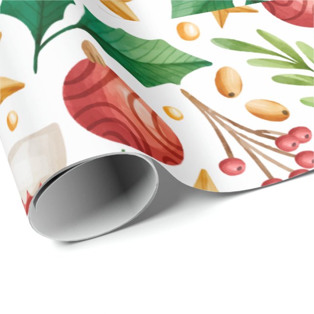 Weihnachtsrottglühbirnen, Poinsettia Teile und Nüs Geschenkpapier (Rolleneckpunkt)
