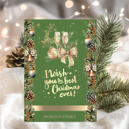 Weihnachtsrüber, Bälle, Glocken, Pinecons, Weingla Feiertagskarte