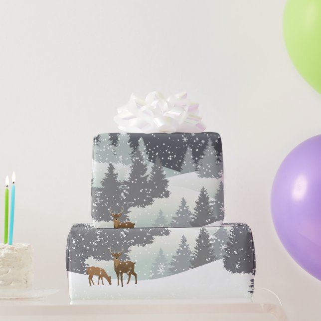 Weihnachtsrüber und Winterkiefern Geschenkpapier (Partygeschenke)
