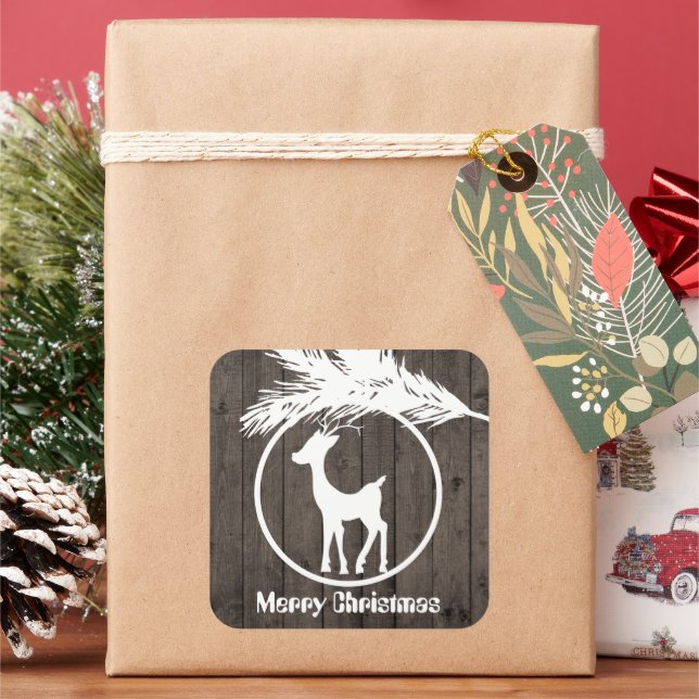 Weihnachtsrüberstiere hinzufügen Textaufkleber Quadratischer Aufkleber (Feiertag)