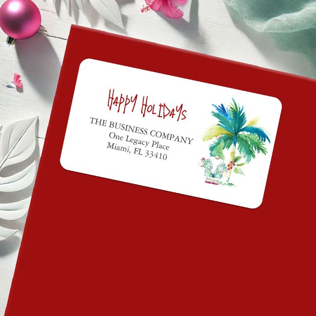 Weihnachtsrückgabe an die Küste Adressaufkleber (Tropical Christmas return address labels watercolor palm tree art by Victoria Grigaliunas)