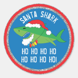 Weihnachtsrundkleber Santa Shark personalisieren Runder Aufkleber