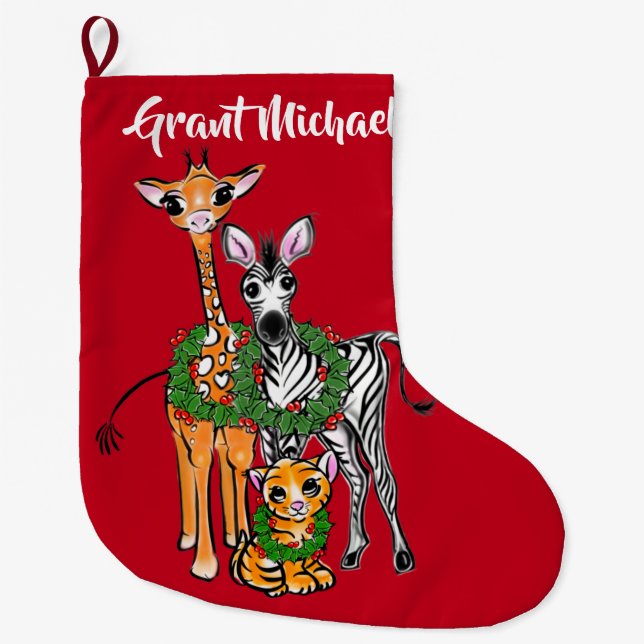 Weihnachtssafari, Zebragiraffe Löwe Großer Weihnachtsstrumpf (Vorderseite)