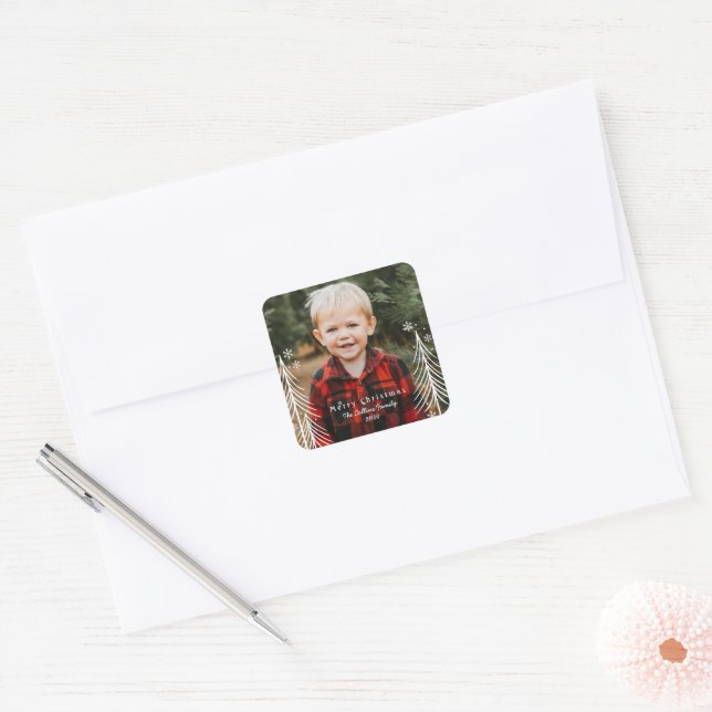 Weihnachtssaison-Foto-Sticker Quadratischer Aufkleber (Umschlag)