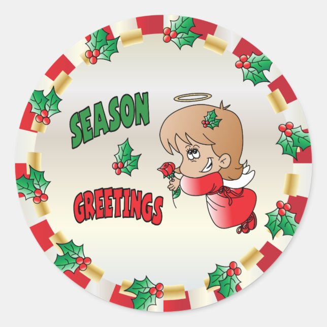 Weihnachtssaison Gruß Angel Girl Runder Aufkleber (Vorderseite)