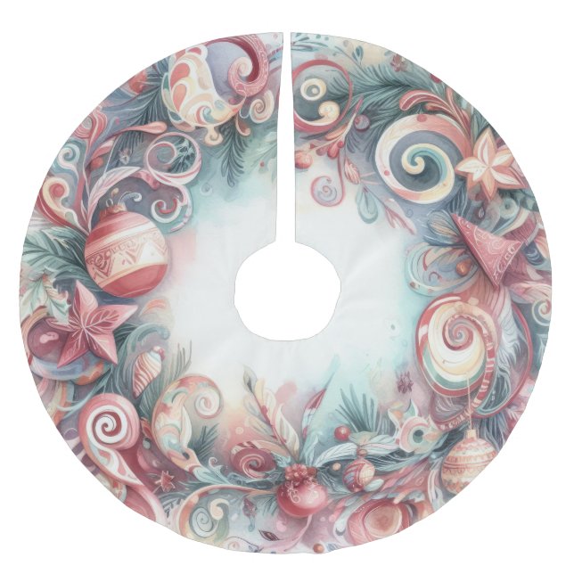 Weihnachtssaison in Aquarellen Polyester Weihnachtsbaumdecke (Vorderseite)