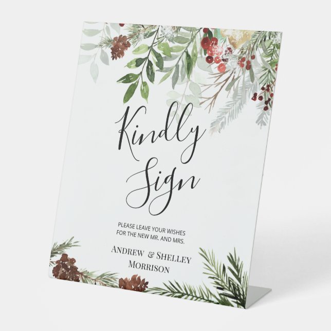 Weihnachtssaison Kindly Sign Wedding Gästebuch Sockelschild (Vorderseite)