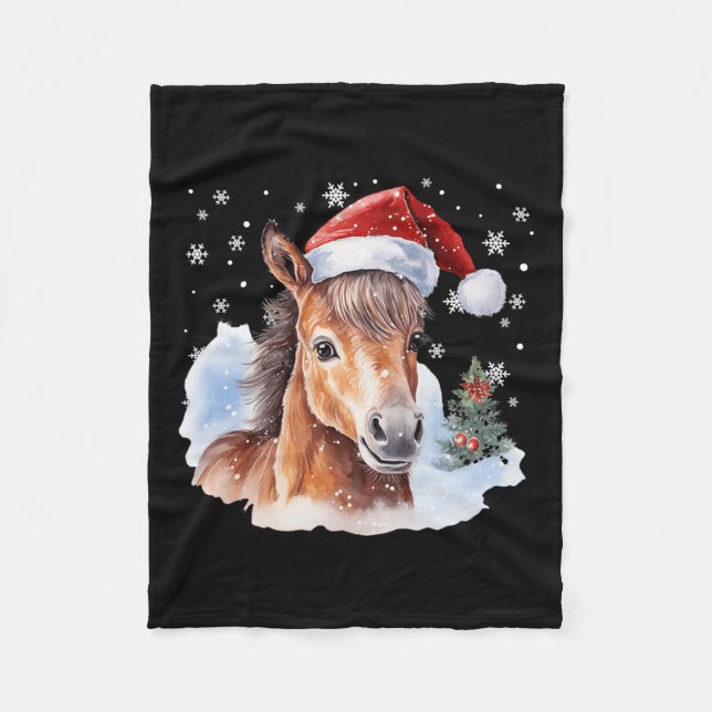 Weihnachtssaison Reitpferde Weihnachtsmannmütze Ti Fleecedecke (Vorderseite)