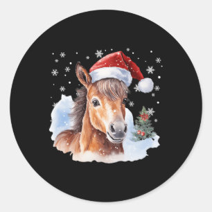 Weihnachtssaison Reitpferde Weihnachtsmannmütze Ti Runder Aufkleber