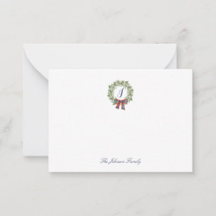 Weihnachtssaison Wreath Bow Stationer Monogram Mitteilungskarte