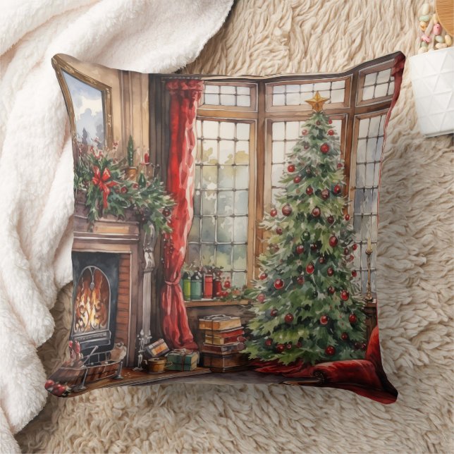 Weihnachtssalon Fensterbaum Rot Kissen (Decke)