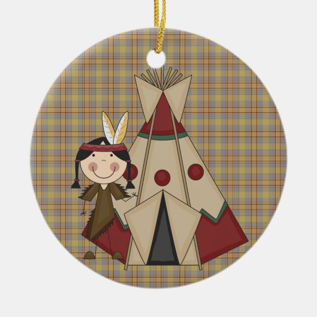 Weihnachtssammlungs-gebürtiges Ureinwohner-Mädchen Keramikornament (Vorne)