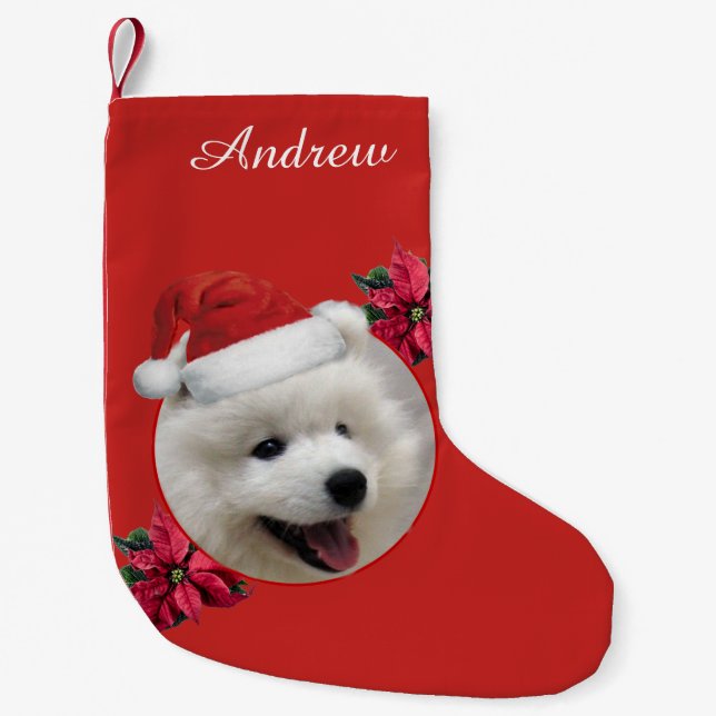 Weihnachtssamoyed-Hundepersonalisierter Strumpf Kleiner Weihnachtsstrumpf (Vorderseite)