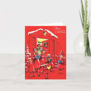 Weihnachtssänger im Vintage-Look in roten Karten