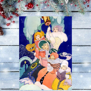 Weihnachtssänger unter den Sternen im Vintage-Stil Feiertagskarte