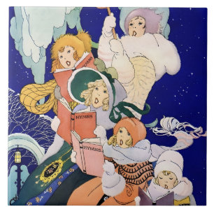 Weihnachtssänger unter den Sternen im Vintage-Stil Fliese