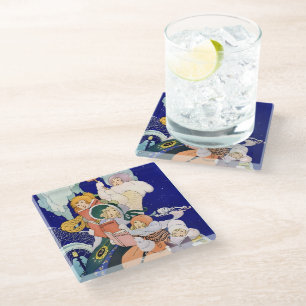 Weihnachtssänger unter den Sternen im Vintage-Stil Glasuntersetzer