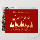 Weihnachtssanta und RentierSchlitten-Foto Folien Feiertagskarte<br><div class="desc">Weihnachten traditioneller Santa- und RentierSchlittenbau mit Foto auf der Rückseite</div>