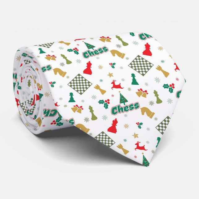 Weihnachtsschach - Stücke, Baum, Holly, Rentier Krawatte (Gerollt)